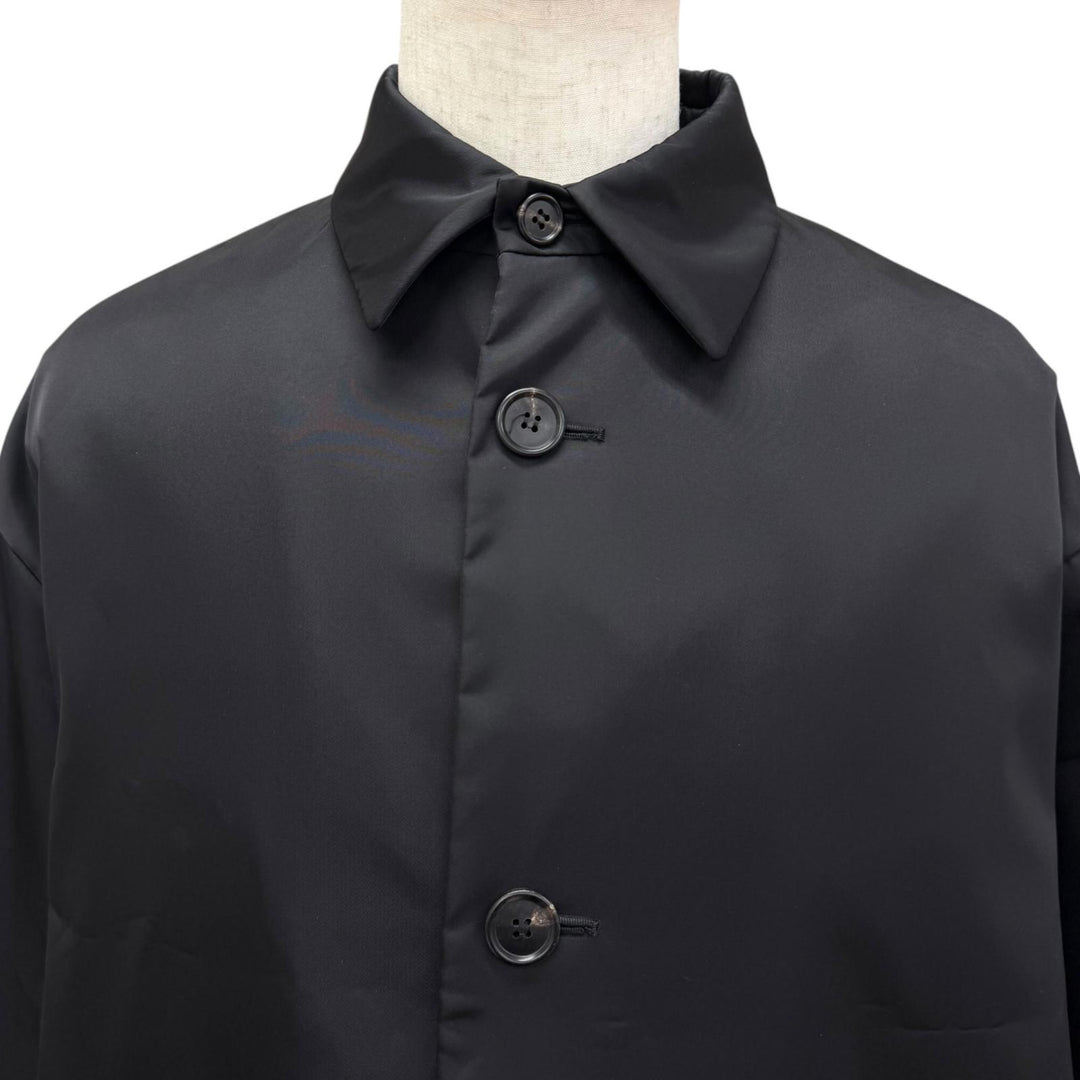 極美品□PRADA プラダ SGB891 Re-Nylon トライアングルロゴポーチ付き ロング ステンカラーコート ブラック S イタリア製 正規品 メンズ