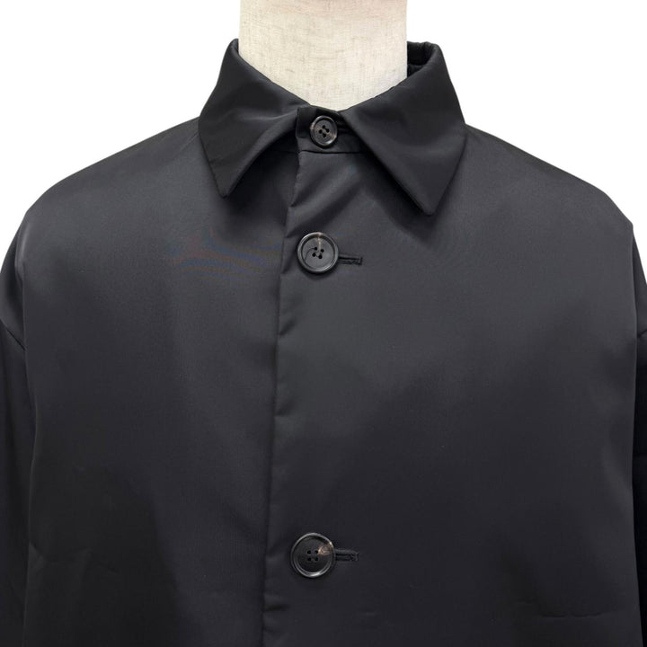 極美品□PRADA プラダ SGB891 Re-Nylon トライアングルロゴポーチ付き ロング ステンカラーコート ブラック S イタリア製 正規品 メンズ
