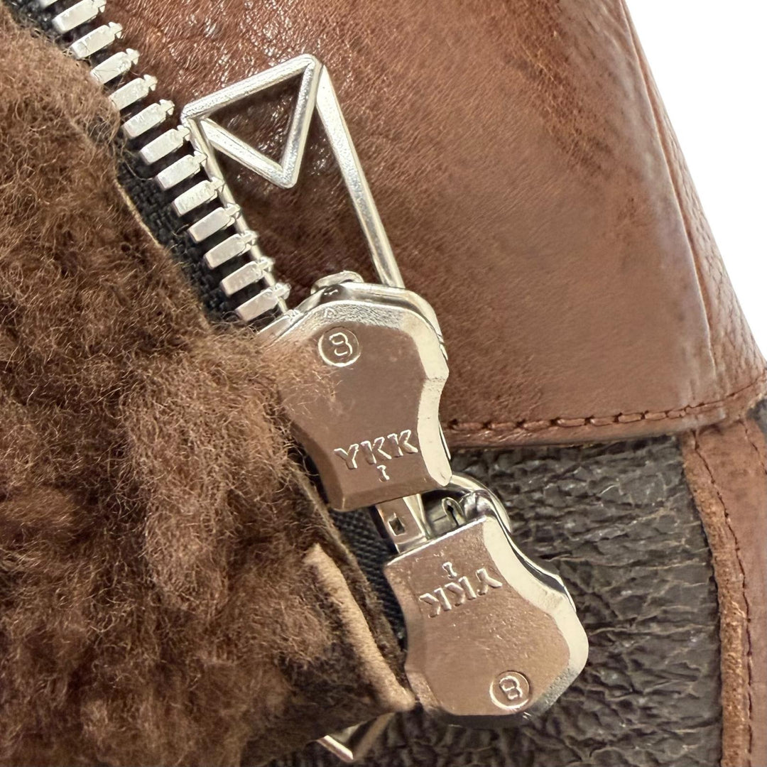 極美品□BOTTEGAVENETA ボッテガヴェネタ 649368 羊革 牛革 WZIP USED加工 ムートンジャケット ブラウン系 44 イタリア製 正規品 メンズ