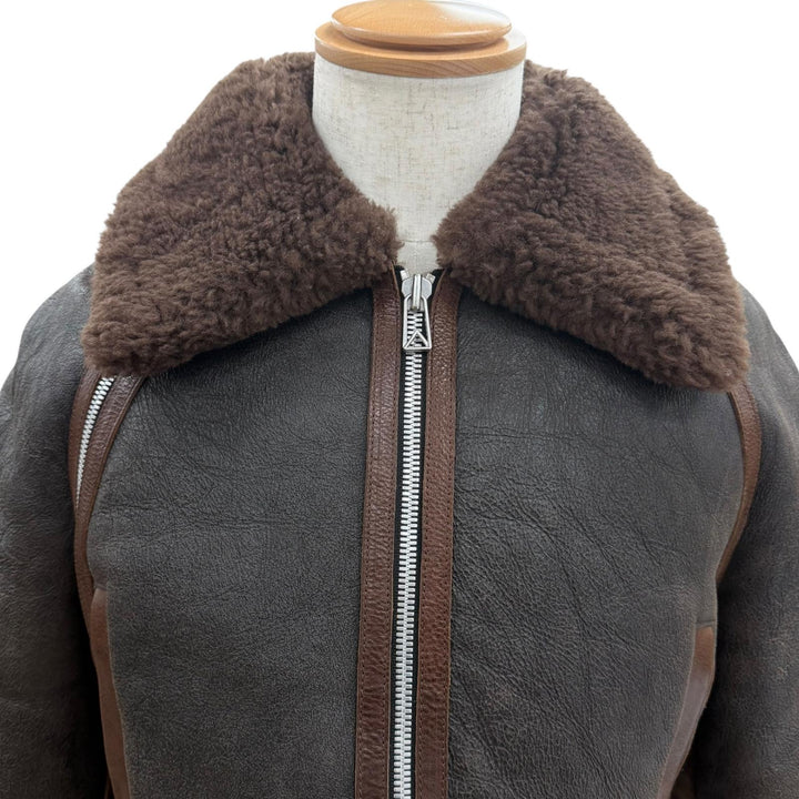 極美品□BOTTEGAVENETA ボッテガヴェネタ 649368 羊革 牛革 WZIP USED加工 ムートンジャケット ブラウン系 44 イタリア製 正規品 メンズ
