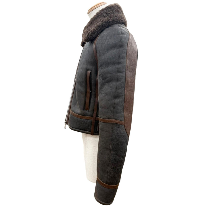 極美品□BOTTEGAVENETA ボッテガヴェネタ 649368 羊革 牛革 WZIP USED加工 ムートンジャケット ブラウン系 44 イタリア製 正規品 メンズ
