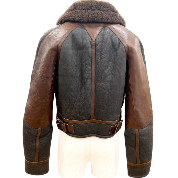 極美品□BOTTEGAVENETA ボッテガヴェネタ 649368 羊革 牛革 WZIP USED加工 ムートンジャケット ブラウン系 44 イタリア製 正規品 メンズ