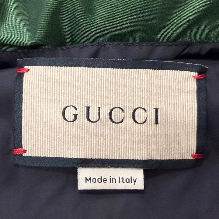 極美品□GUCCI グッチ 698713 ウェブストライプ ロゴワッペン ZIPUP ダウンベスト ジレ グリーン ブラック 44 イタリア製 正規品 メンズ
