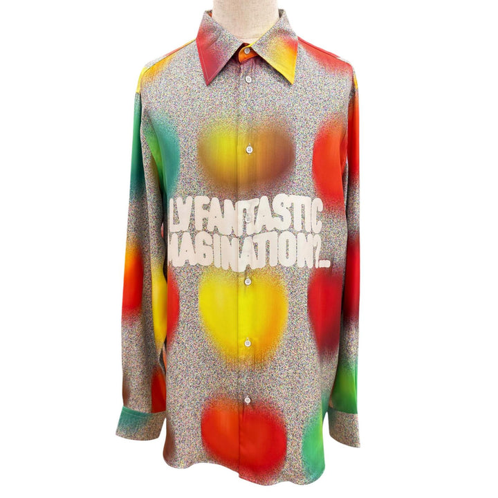極美品●LOUIS VUITTON ルイヴィトン 23AW シルク100% ロゴボタン FANTASTIC IMAGINATION 長袖シャツ マルチカラー XL 仏製 正規品 メンズ