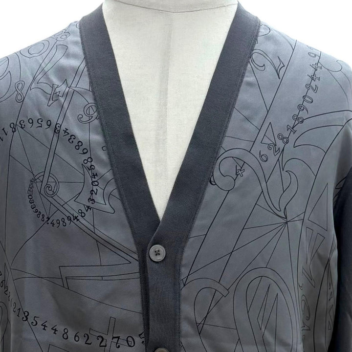 未使用品▼HERMES エルメス 41-5742 シルク100% ACIER Vネック ニット切替 カーディガン グレー L イタリア製 正規品 メンズ