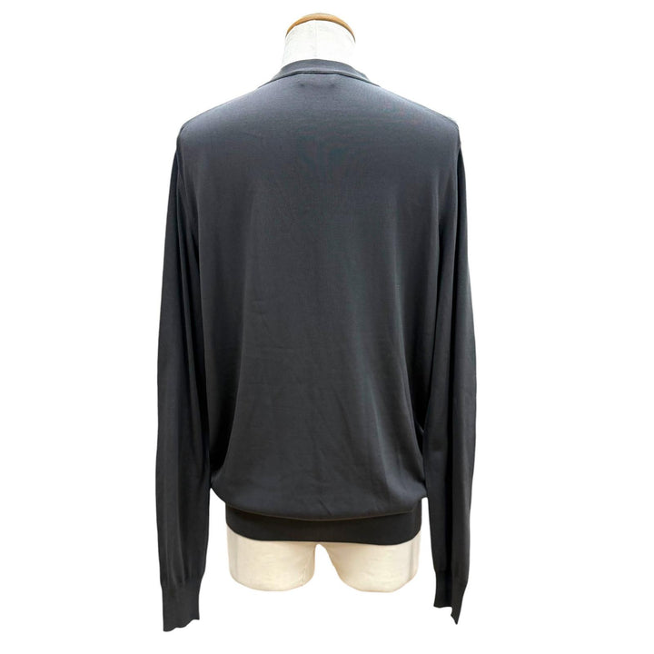 未使用品▼HERMES エルメス 41-5742 シルク100% ACIER Vネック ニット切替 カーディガン グレー L イタリア製 正規品 メンズ