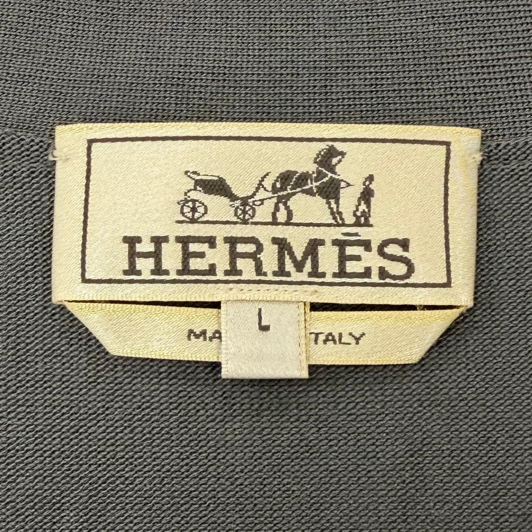未使用品▼HERMES エルメス 41-5742 シルク100% ACIER Vネック ニット切替 カーディガン グレー L イタリア製 正規品 メンズ