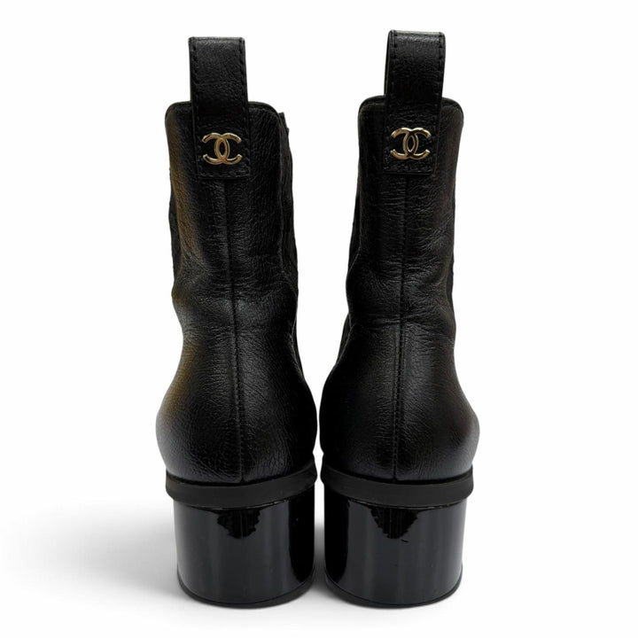 美品☆CHANEL シャネル G45937 ココマーク サイドゴア レザー ショートブーツ ブラック 37.5 イタリア製 レディース