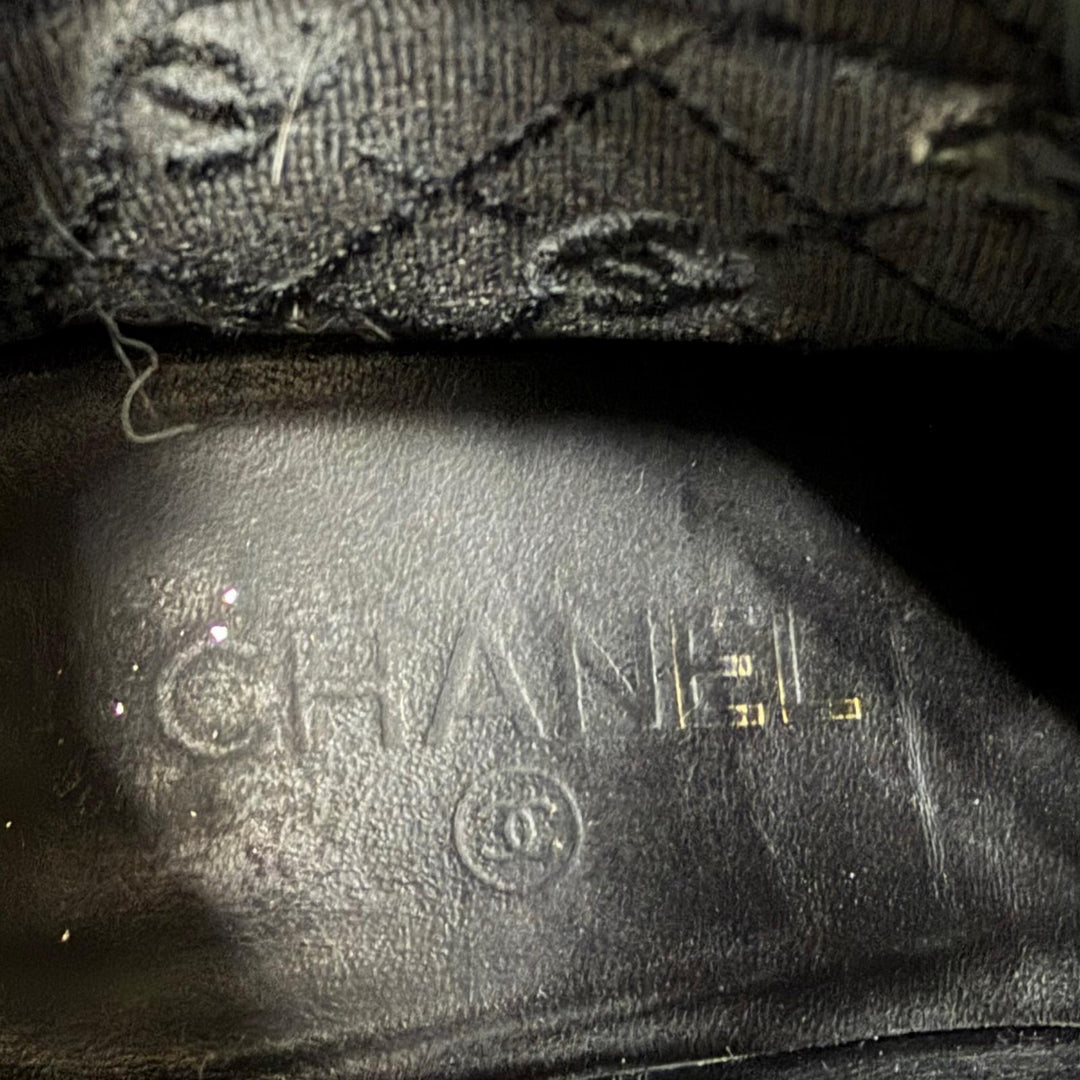 美品☆CHANEL シャネル G45937 ココマーク サイドゴア レザー ショートブーツ ブラック 37.5 イタリア製 レディース
