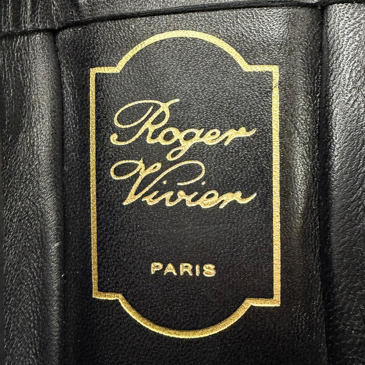 極美品☆ROGER VIVIER ロジェヴィヴィエ バブーシュ レザー クリスタルバックル ミュール ブラック 38 イタリア製 レディース 保存袋付き
