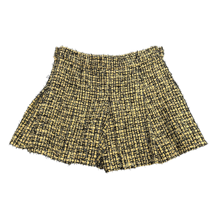 極美品★CHANEL シャネル 22P P72386V63580 ライオンボタン ツイード プリーツ ショートパンツ イエロー ネイビー 38 フランス製