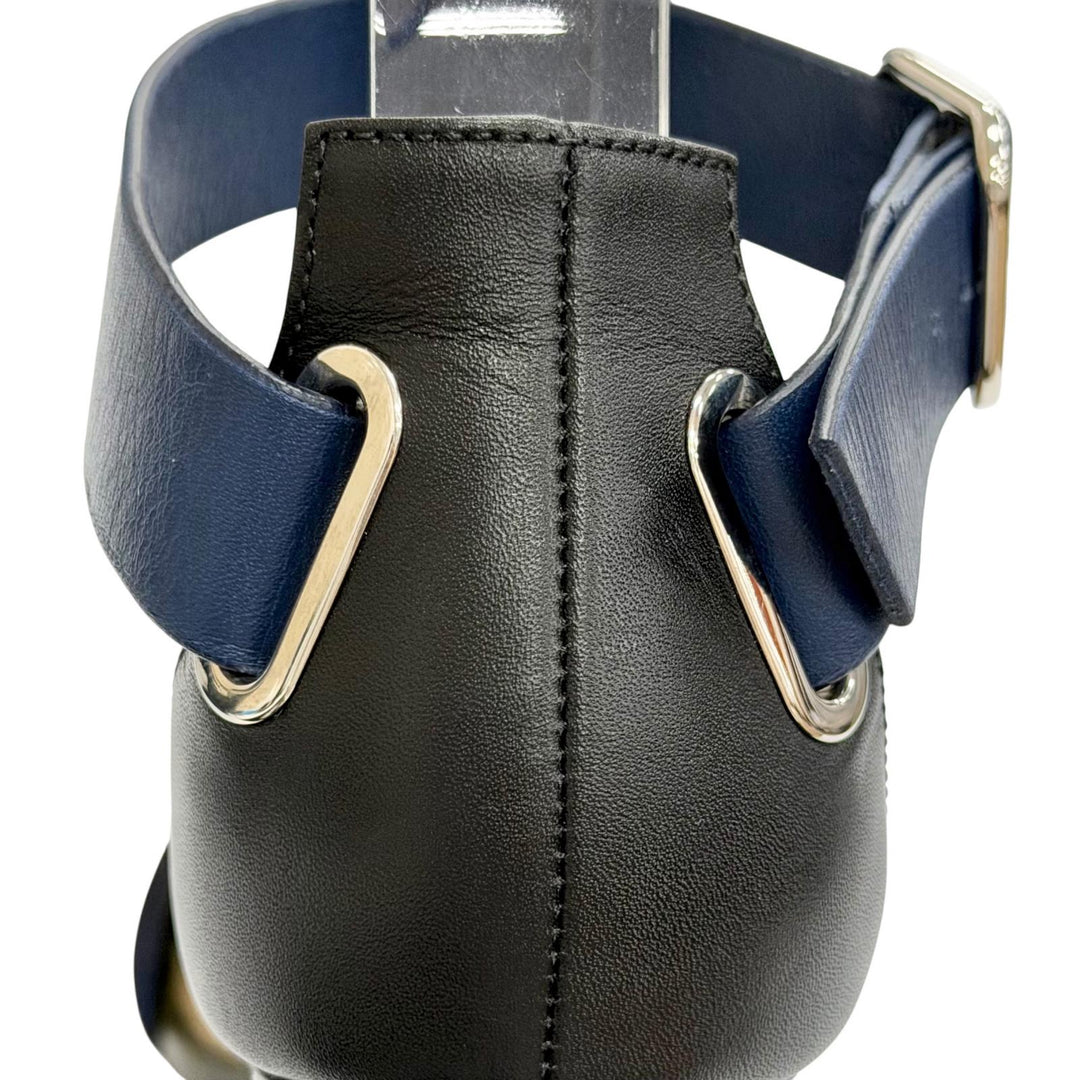美品△HERMES エルメス レザー クロスストラップ ウェッジソール サンダル ネイビー カーキ シルバー金具 36 イタリア製 レディース
