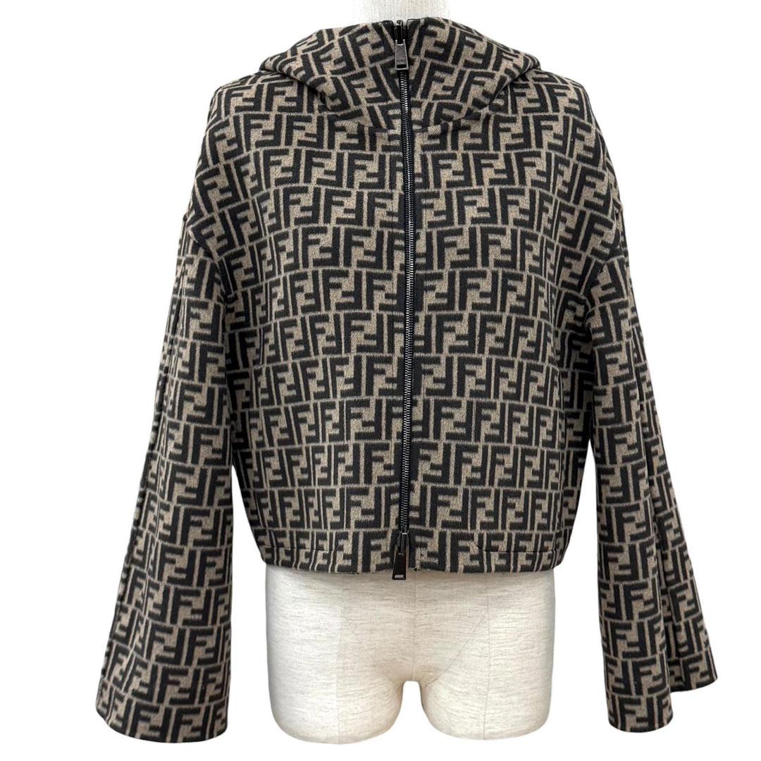 極美品★FENDI フェンディ FJ6993 ウール シルク混 リバーシブル FFロゴ クロップド ジャケット ブラック ベージュ IT 40 正規品