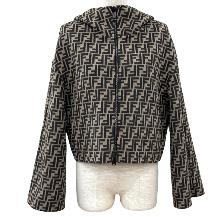極美品★FENDI フェンディ FJ6993 ウール シルク混 リバーシブル FFロゴ クロップド ジャケット ブラック ベージュ IT 40 正規品
