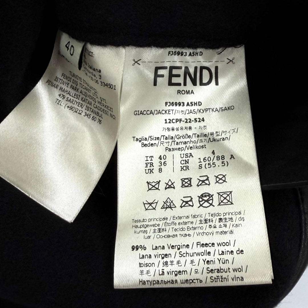 極美品★FENDI フェンディ FJ6993 ウール シルク混 リバーシブル FFロゴ クロップド ジャケット ブラック ベージュ IT 40 正規品
