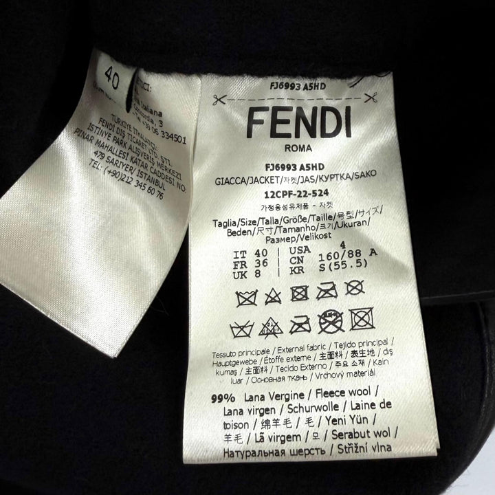 極美品★FENDI フェンディ FJ6993 ウール シルク混 リバーシブル FFロゴ クロップド ジャケット ブラック ベージュ IT 40 正規品