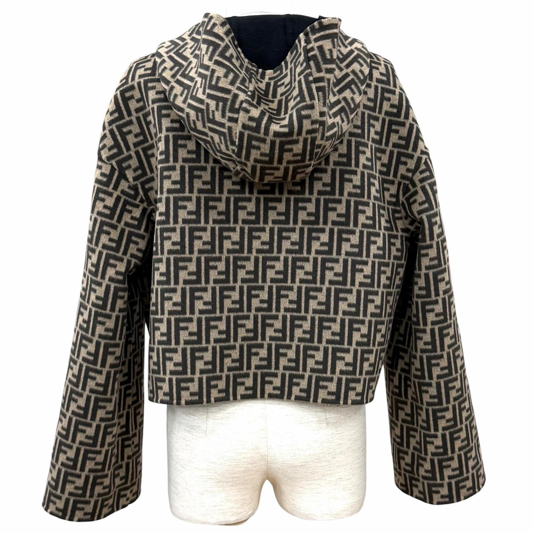 極美品★FENDI フェンディ FJ6993 ウール シルク混 リバーシブル FFロゴ クロップド ジャケット ブラック ベージュ IT 40 正規品