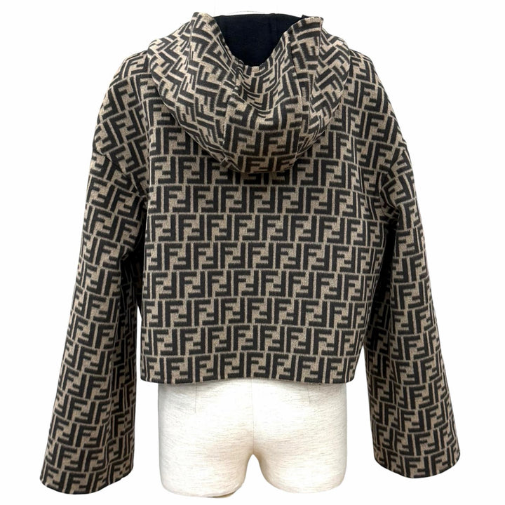 極美品★FENDI フェンディ FJ6993 ウール シルク混 リバーシブル FFロゴ クロップド ジャケット ブラック ベージュ IT 40 正規品