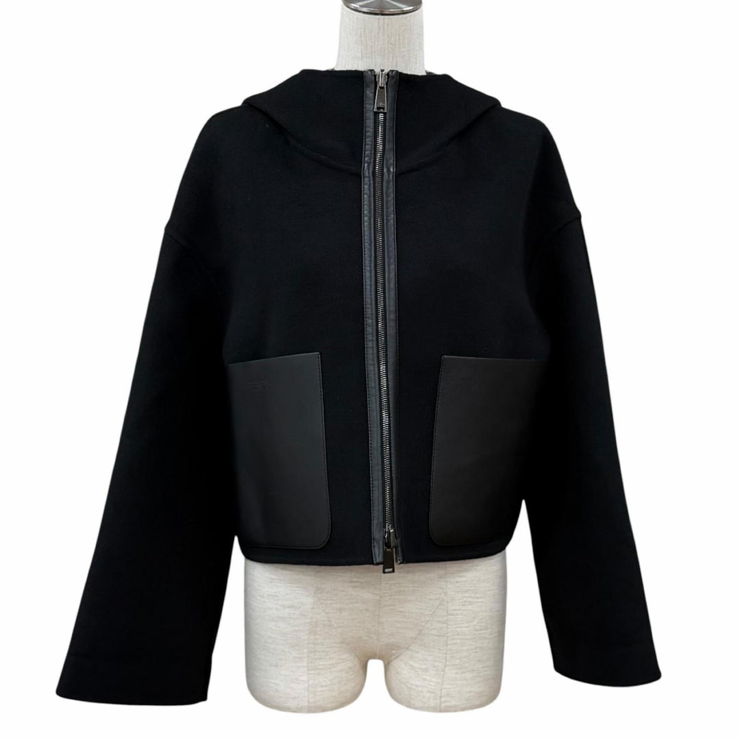 極美品★FENDI フェンディ FJ6993 ウール シルク混 リバーシブル FFロゴ クロップド ジャケット ブラック ベージュ IT 40 正規品