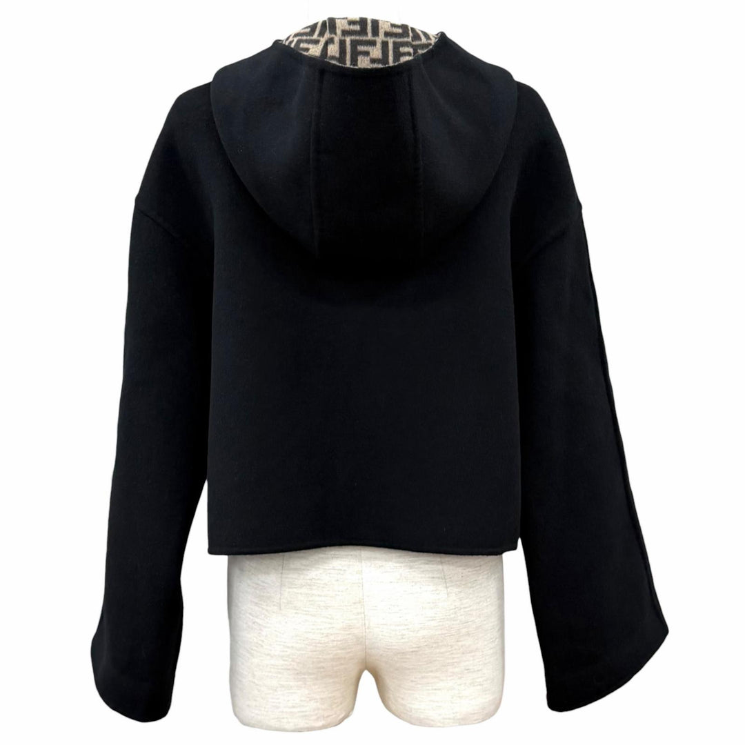 極美品★FENDI フェンディ FJ6993 ウール シルク混 リバーシブル FFロゴ クロップド ジャケット ブラック ベージュ IT 40 正規品