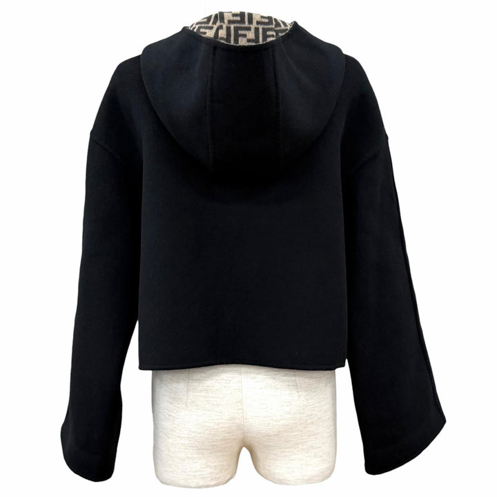 極美品★FENDI フェンディ FJ6993 ウール シルク混 リバーシブル FFロゴ クロップド ジャケット ブラック ベージュ IT 40 正規品