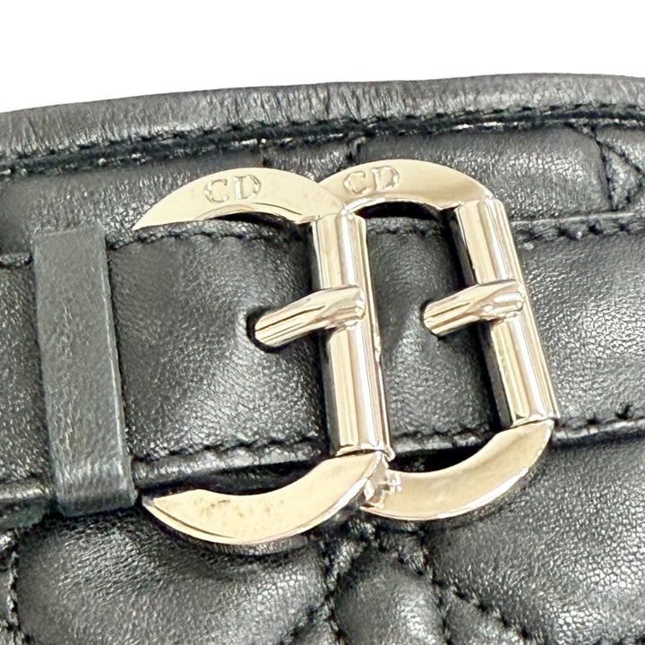 極美品△Christian Dior クリスチャンディオール カナージュ サイドジップ レザー ロングブーツ ブラック シルバー金具 36 イタリア製