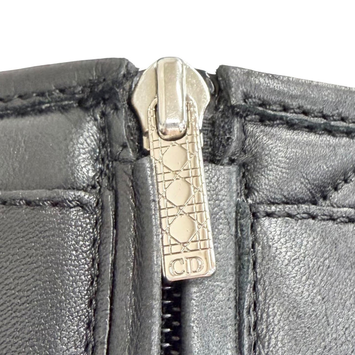 極美品△Christian Dior クリスチャンディオール カナージュ サイドジップ レザー ロングブーツ ブラック シルバー金具 36 イタリア製