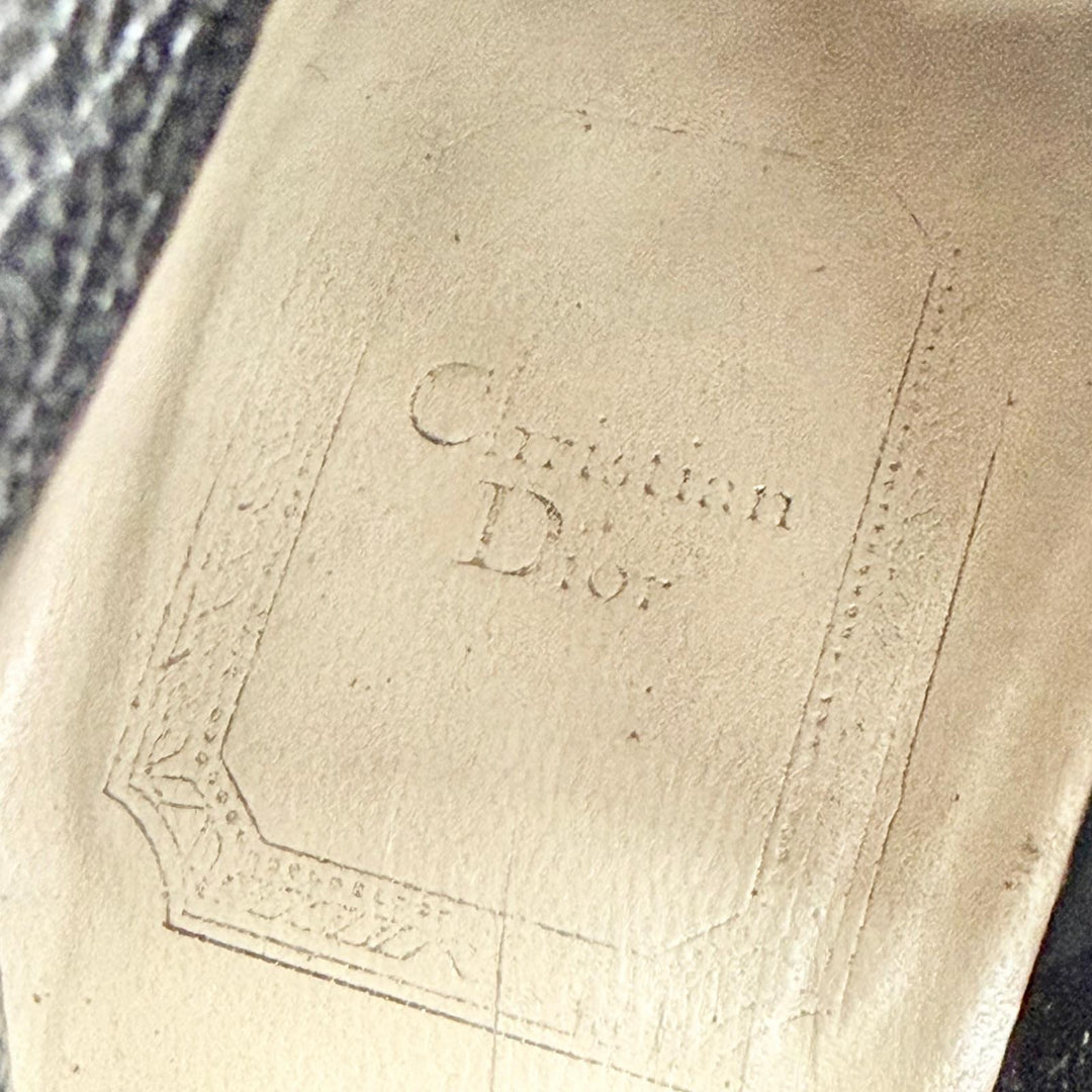 極美品△Christian Dior クリスチャンディオール カナージュ サイドジップ レザー ロングブーツ ブラック シルバー金具 36 イタリア製