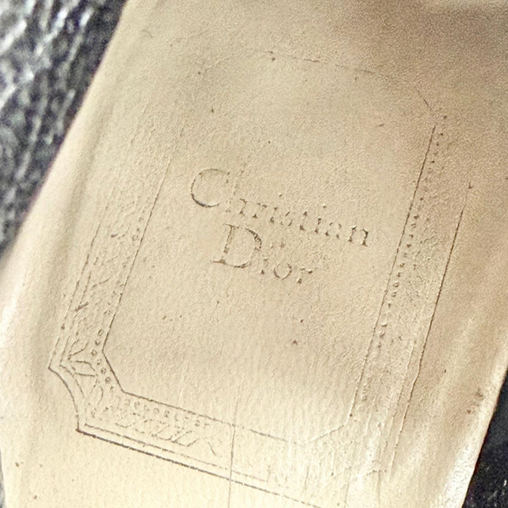 極美品△Christian Dior クリスチャンディオール カナージュ サイドジップ レザー ロングブーツ ブラック シルバー金具 36 イタリア製