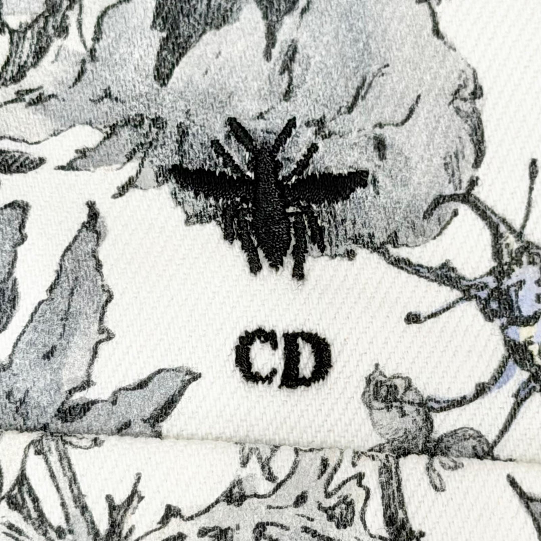 極美品△Christian Dior クリスチャンディオール 512V16A3017 Bee刺繍 ロゴボタン フローラルプリント デニムジャケット 44 正規品