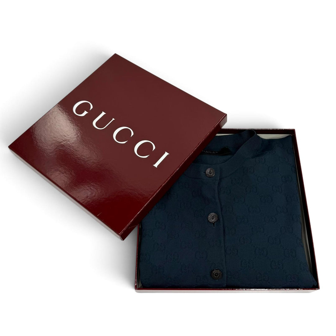 未使用品★GUCCI グッチ 26SS 864991 GGファインファブリック ジャカード カーディガン ネイビー M イタリア製 正規品 定価272800円 箱付