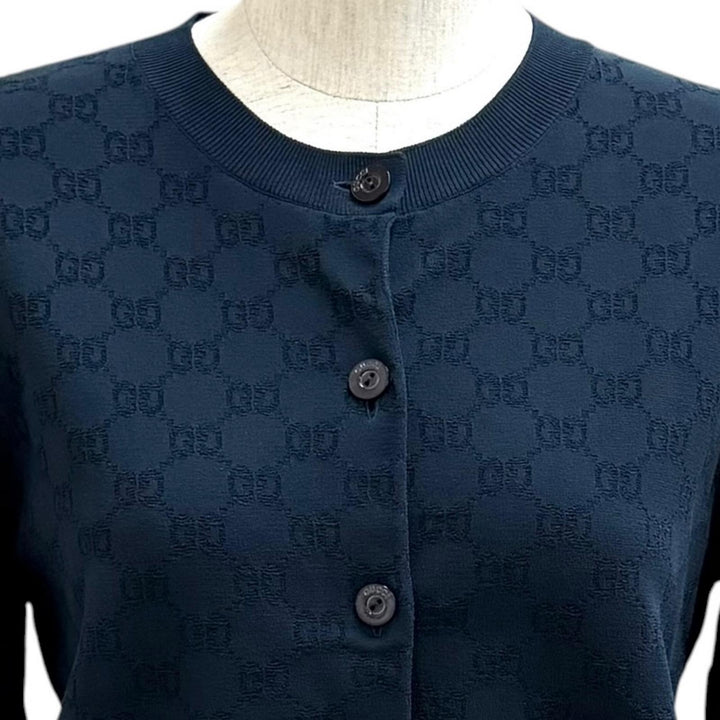 未使用品★GUCCI グッチ 26SS 864991 GGファインファブリック ジャカード カーディガン ネイビー M イタリア製 正規品 定価272800円 箱付