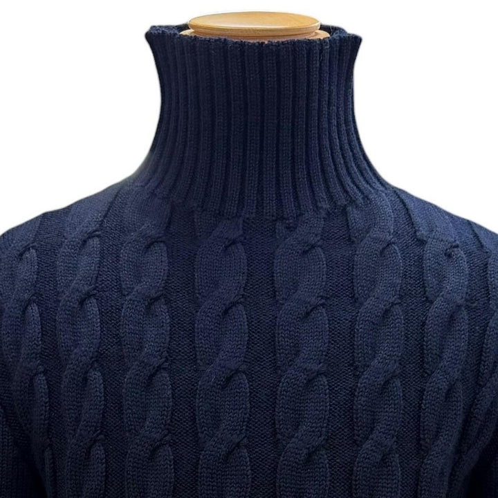 極美品▼Maison Margiela 10 メゾンマルジェラ10 24AW S50HL0026 ウール100% タートルネック ケーブルニット セーター ネイビー S 正規品