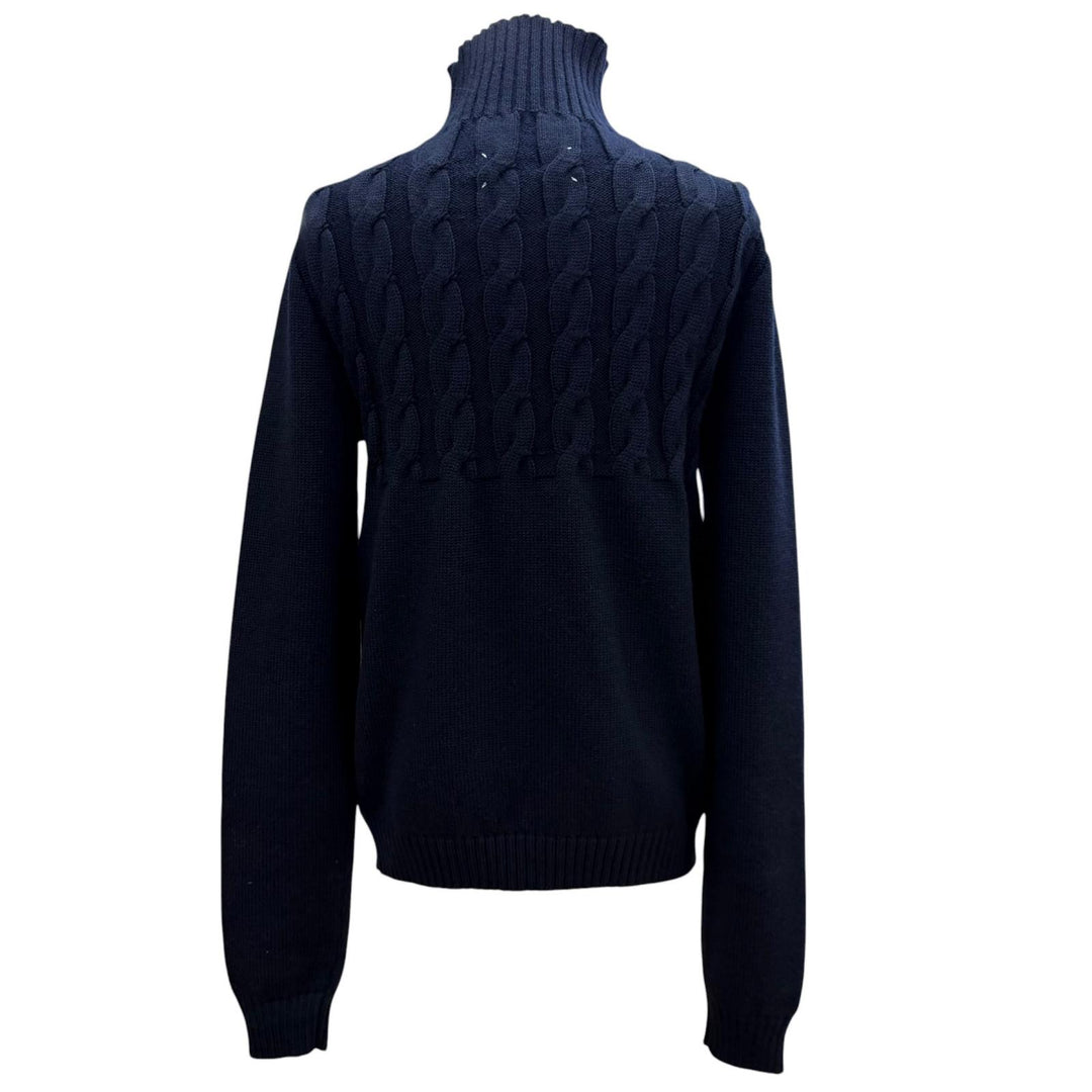 極美品▼Maison Margiela 10 メゾンマルジェラ10 24AW S50HL0026 ウール100% タートルネック ケーブルニット セーター ネイビー S 正規品