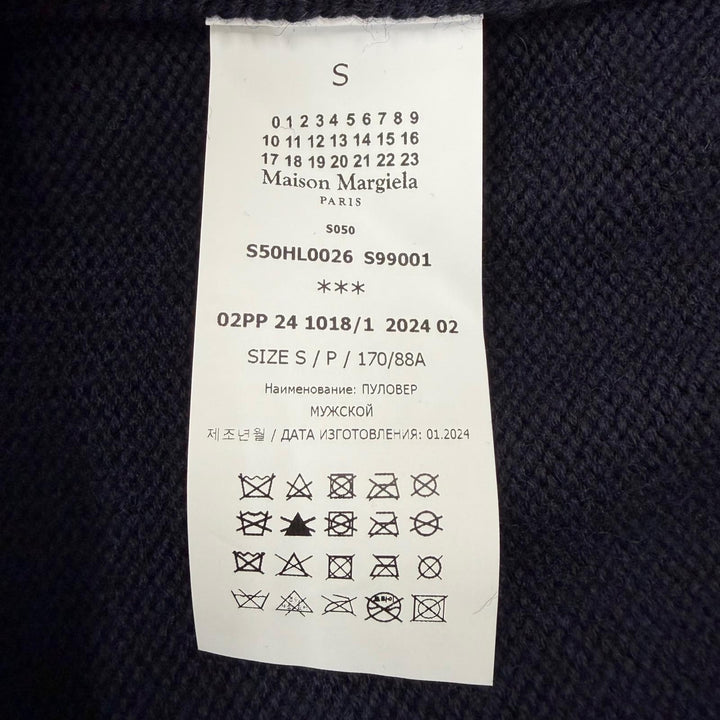 極美品▼Maison Margiela 10 メゾンマルジェラ10 24AW S50HL0026 ウール100% タートルネック ケーブルニット セーター ネイビー S 正規品