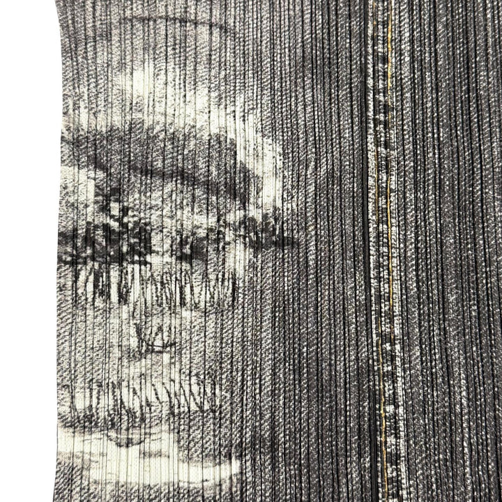 極美品★PLEATS PLEASE プリーツプリーズ イッセイミヤケ PP71-JK535 デニム転写 クルーネック 半袖 トップス ブラック系 3 正規品