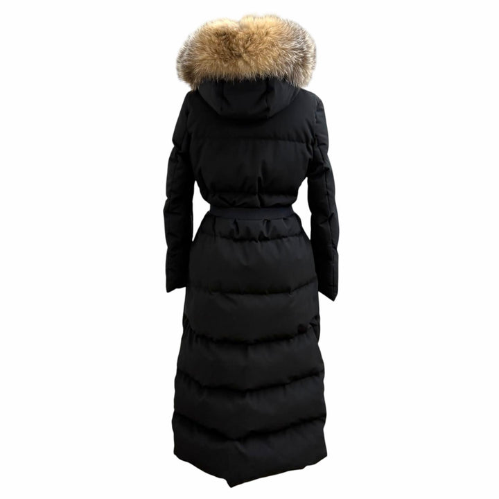美品★MONCLER モンクレール BERNACHE FOXファー・ロゴワッペン・ベルト付 ZIP UP ロング丈 ダウンコート ブラック 00 正規品