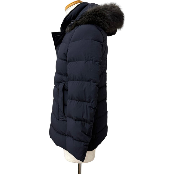 極美品□MOORER ムーレー MORESCO モレスコ ACQUA RESISTANT ファーフーデッド ダウンジャケット ダークブルー 44 正規品 メンズ