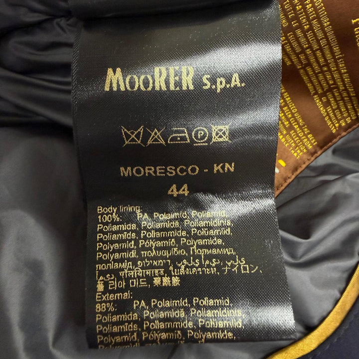 極美品□MOORER ムーレー MORESCO モレスコ ACQUA RESISTANT ファーフーデッド ダウンジャケット ダークブルー 44 正規品 メンズ