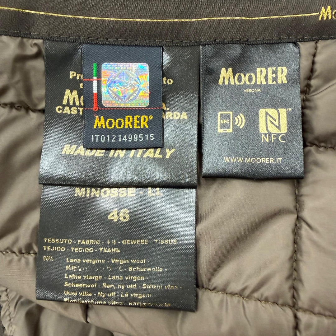 極美品▼MOORER ムーレー MINOSSE-LL ウール カシミヤ ロゴ入りボタン 中綿入り トレンチコート グレー 46 イタリア製 正規品 メンズ