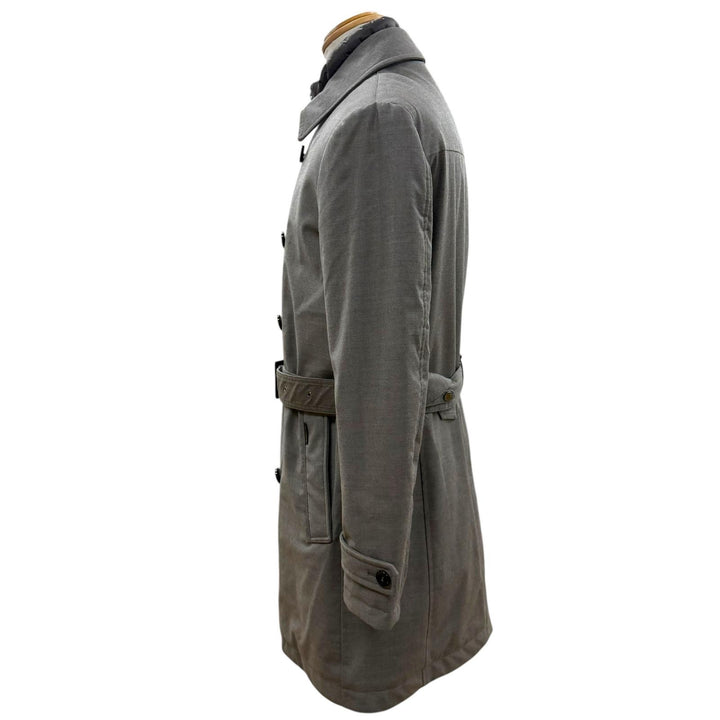 極美品▼MOORER ムーレー MINOSSE-LL ウール カシミヤ ロゴ入りボタン 中綿入り トレンチコート グレー 46 イタリア製 正規品 メンズ
