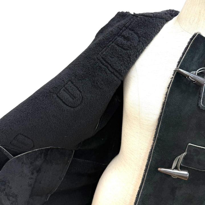 美品★BURBERRY LONDON バーバリーロンドン トグルボタン フード付 ムートンコート ダッフルコート ブラック 38 スペイン製 正規品