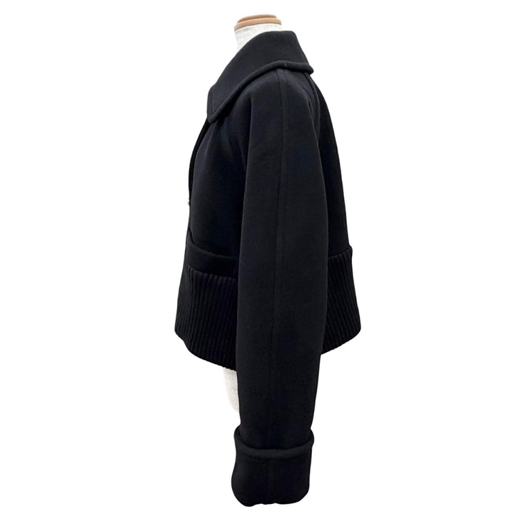 極美△PATOU パトゥ CO0230183999B ウール カシミヤブレンド リブウエスト クロップドコート ジャケット ブラック 34 正規品 レディース