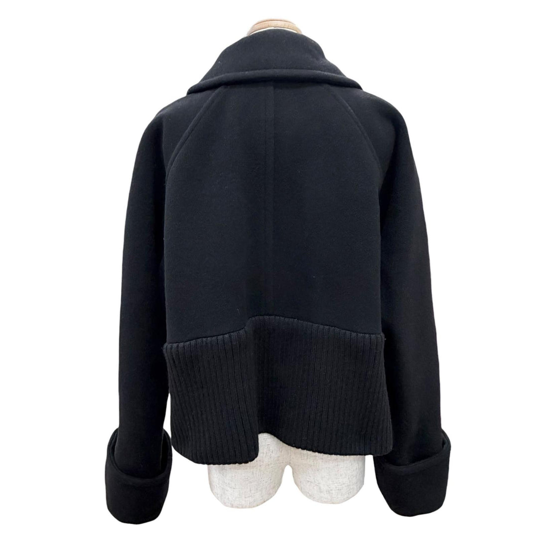 極美△PATOU パトゥ CO0230183999B ウール カシミヤブレンド リブウエスト クロップドコート ジャケット ブラック 34 正規品 レディース