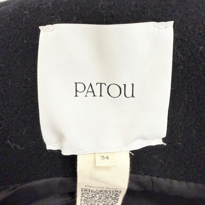 極美△PATOU パトゥ CO0230183999B ウール カシミヤブレンド リブウエスト クロップドコート ジャケット ブラック 34 正規品 レディース