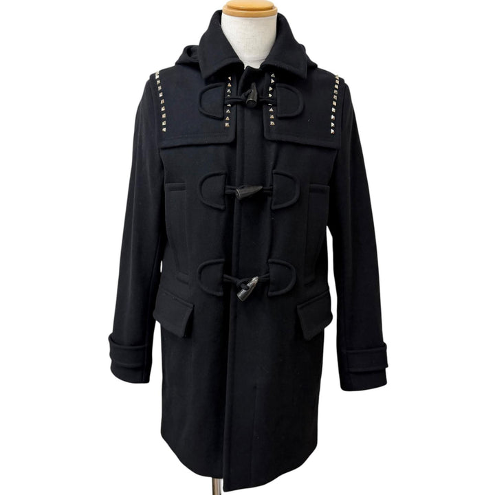 美品□VALENTINO ヴァレンティノ NV3CK0123SC ウール100％ ロックスタッズ トグルボタン ダッフルコート ブラック 46 イタリア製 正規品