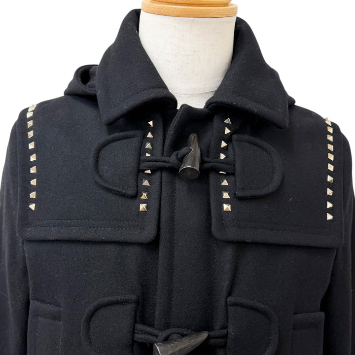 美品□VALENTINO ヴァレンティノ NV3CK0123SC ウール100％ ロックスタッズ トグルボタン ダッフルコート ブラック 46 イタリア製 正規品