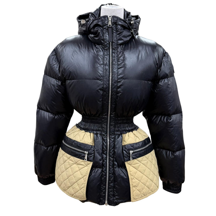 極美品☆MONCLER GENIUS 2 モンクレール ジーニアス 2 PATRICIA ロゴワッペン・フード付 ダウンコート ブラック ベージュ 00 伊製 正規品
