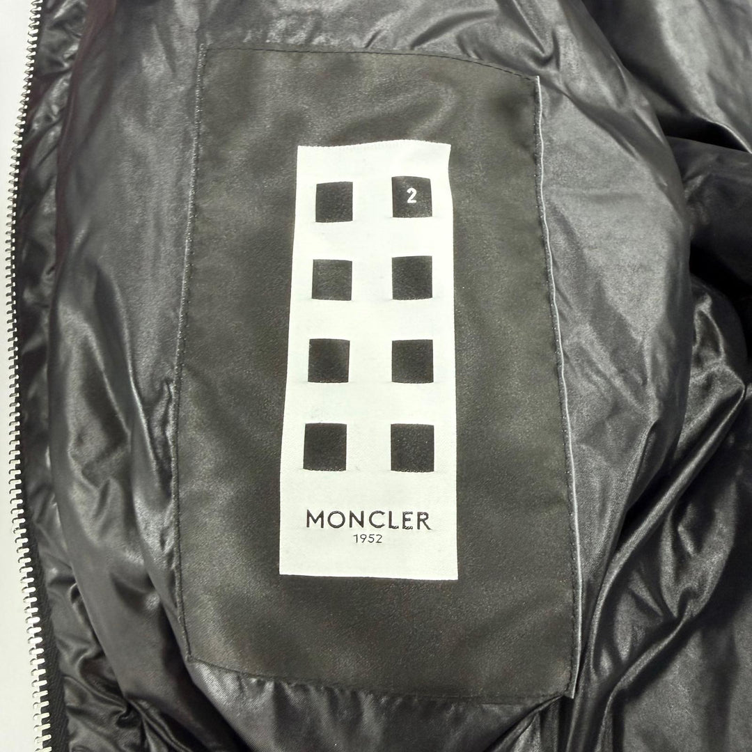 極美品☆MONCLER GENIUS 2 モンクレール ジーニアス 2 PATRICIA ロゴワッペン・フード付 ダウンコート ブラック ベージュ 00 伊製 正規品