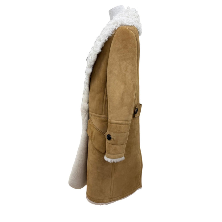 極美品☆BURBERRY バーバリー 4028088 シープスキン ラムレザー ロゴボタン ムートンコート ベージュ 38 イタリア製 正規品 レディース